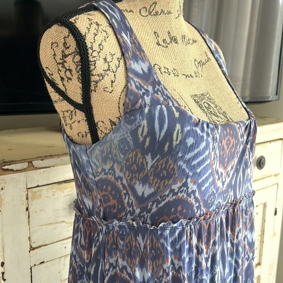 Sundance navy tiered sleeveless racerback maxi dress aztec print lined - Picture 4 of 15